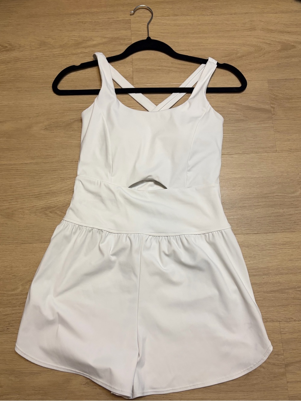 White Athletic Romper Dress with Crisscross Back Size Small Sportswear
